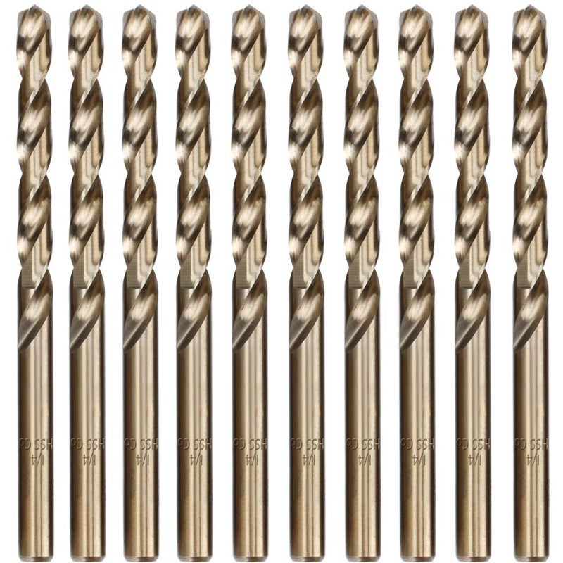 Hymnorq 10-Piece 1/4 Inches Cobalt Drill Bit Set â€“ M35 Grade (5% Cobalt) Steel, Fully Ground, Dual Twist Flute, 135 Degree Split Point, Jobber Length, Bronze Finish, with Tough PP Storage Case - Image 1